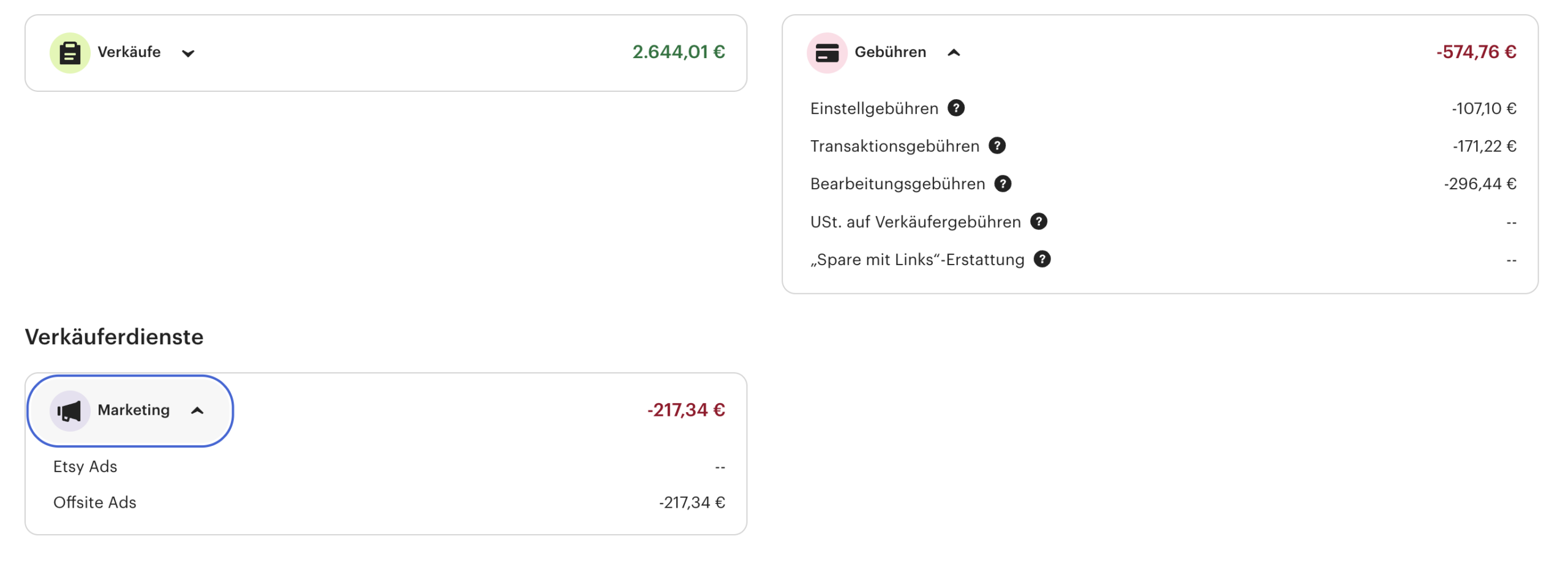 Gebühren Abrechnung Etsy